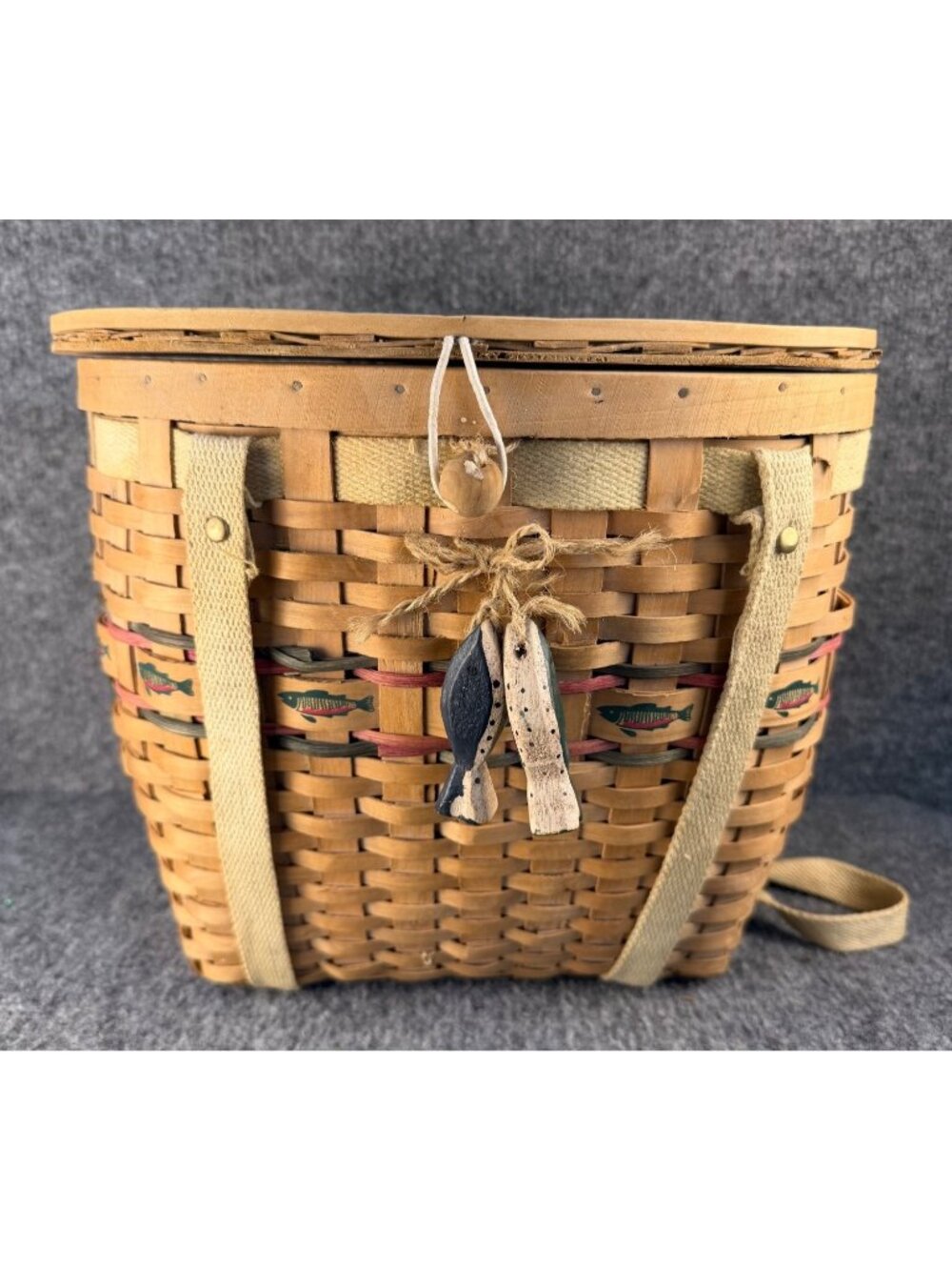 Vintage Woven Fishing Creel Basket Backpack Rustic Cabin Decor Cottagecore